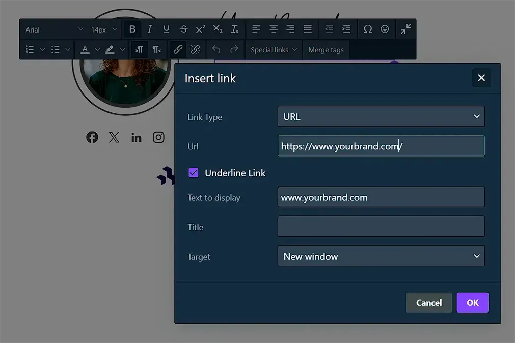 beefree agregar enlaces