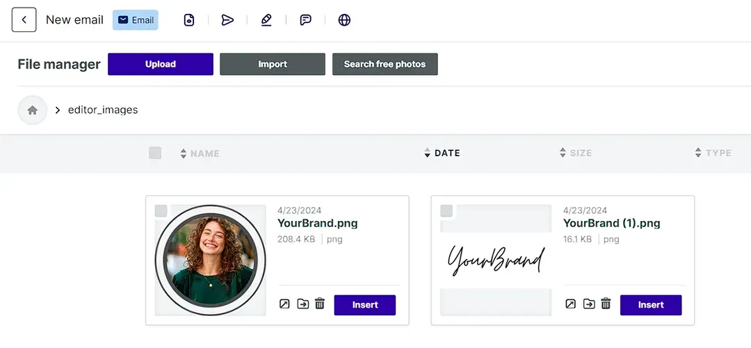 beefree subir imagenes