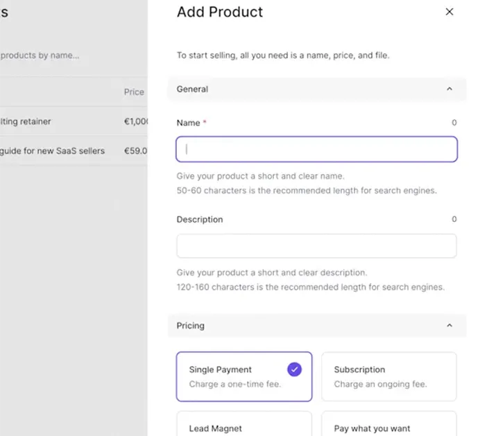 crea tus productos lemon squeezy