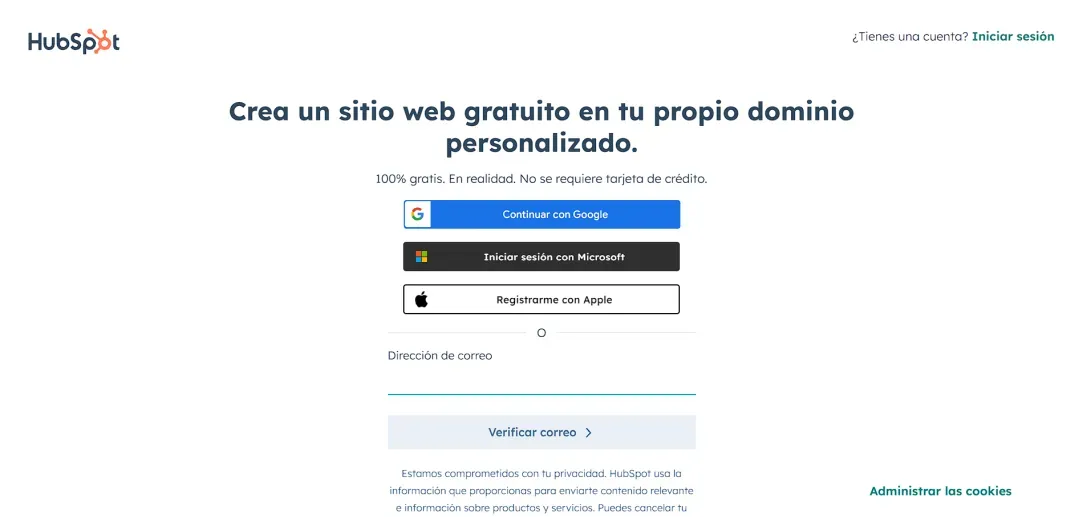 hubspot inicio de sesion o registro