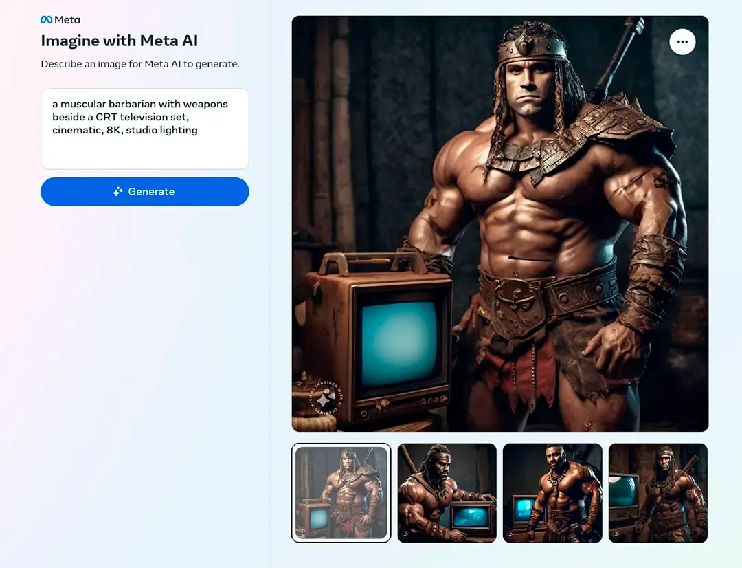 Interface de meta AI web page