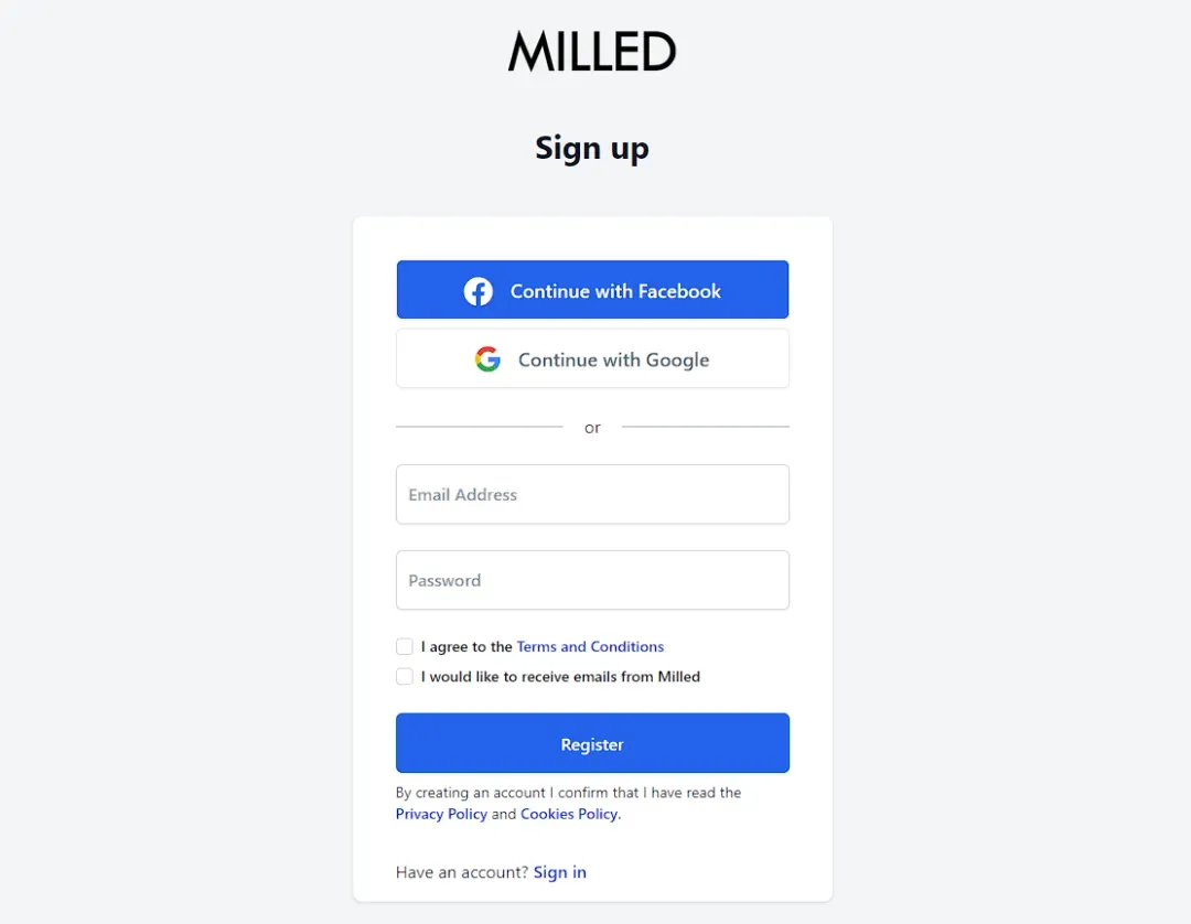 pagina web milled.com registro