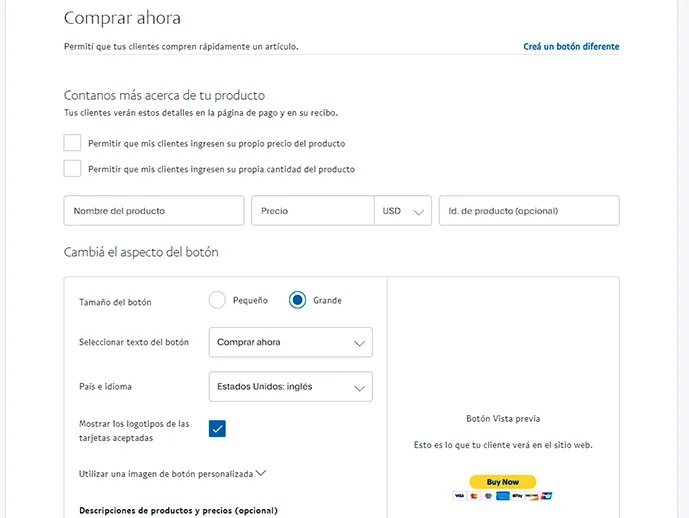 Paypal configuración botón