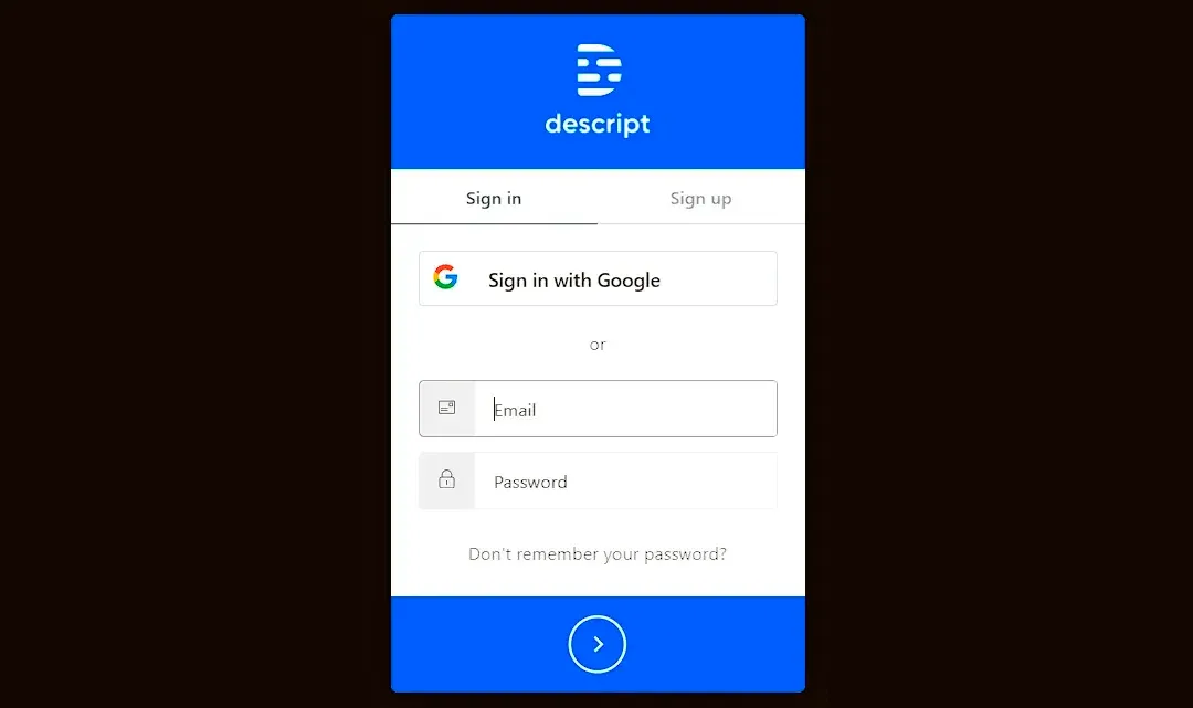 crear cuenta en Descript